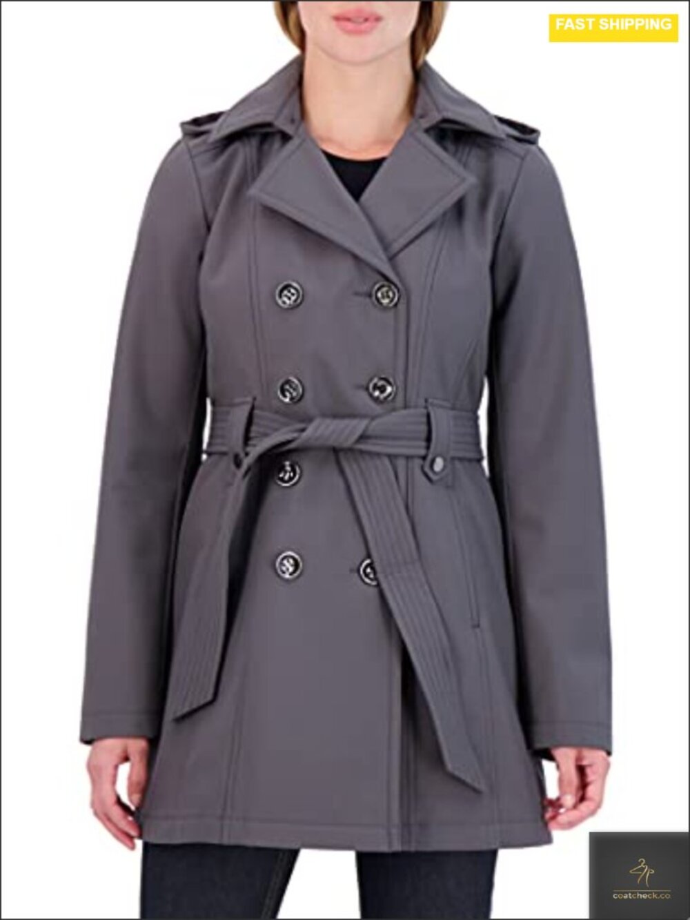 Women's Soft Shell Trench Coat with Detachable Hood